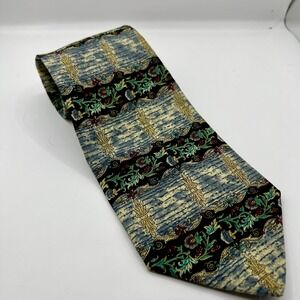 Metropolitan Museum of Art Silk Necktie Mens Floral Pattern Blue Gold